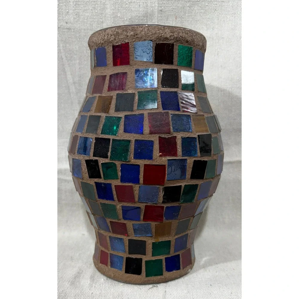 Bohemian Multicolored Glass Mosaic Vase 8.5